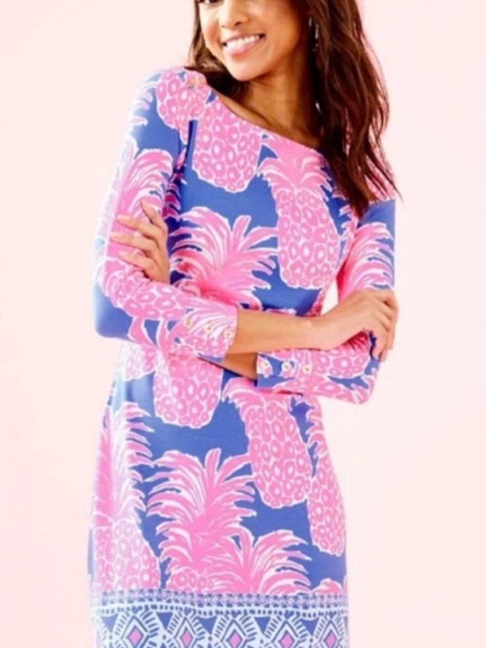 Lilly Pulitzer Blue and Pink Pineapple Print Mini Dress
